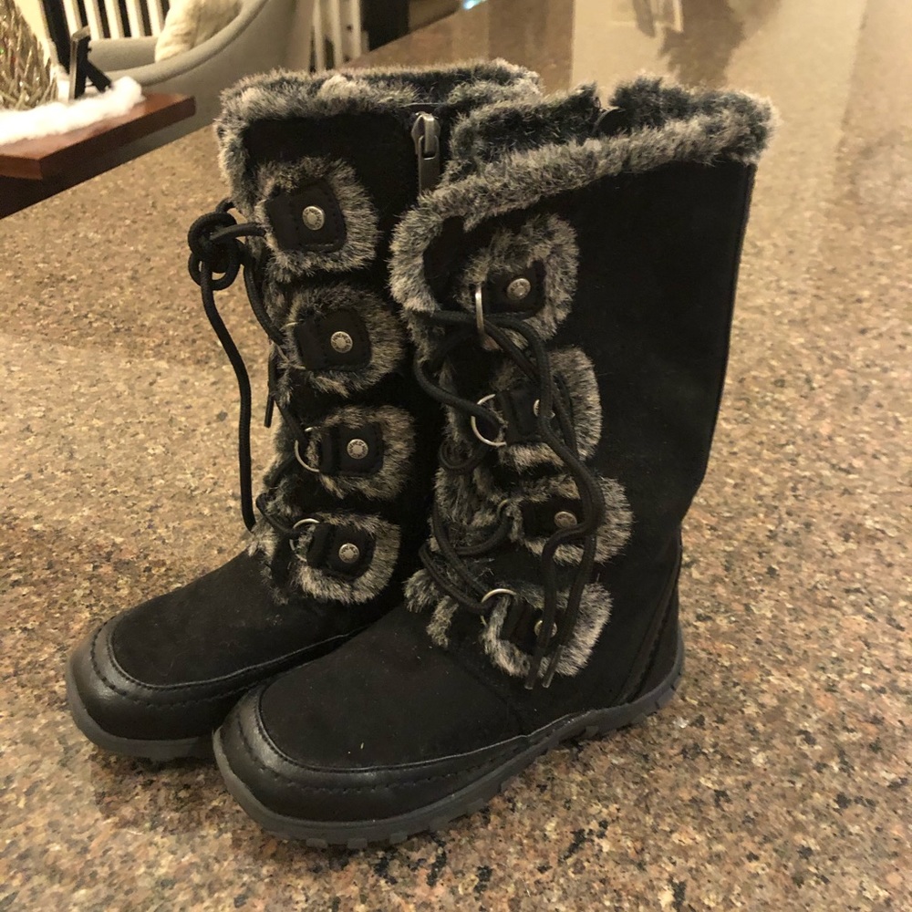 Nine West Black Faux Fur Trim Winter Boots for Kids